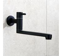 XSDSM Robinet Évier Mural Noir Pivotant À 180 ° G1/2 Robinet Cuisine Eau Froide Uniquement Monotrou,30CM