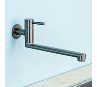 XSDSM Robinet Évier Mural Pivotant À 180 ° Robinet De Cuisine Long Bec En Acier Inoxydable Eau Froide Seulement 22,5 CM,Gris Pistolet