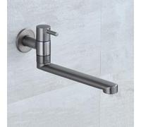 XSDSM Robinet Évier Mural Robinet De Cuisine Long Bec Gris Pistolet Pivotant À 180° Mitigeur Monotrou À Levier Unique Eau Froide Uniquement,20CM