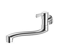 XSDSM Robinet Evier Mural, Rotation à 360° Robinet D'Eau Froide Simple avec Tuyau de Sortie D'Extension Horizontale, Poignée à Ouverture Rapide à 90° G1/2,Chrome,25 CM