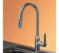 XSDSM Robinet Evier Robinet Cuisine Douchette Extractible Rotation À 360 ° Trois Modes De Sortie D'Eau Robinets Mitigeur En Laiton À Poignée Unique,Gris Pistolet