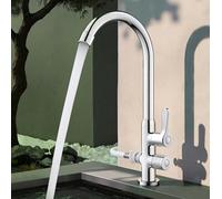 XSDSM Robinet Extérieur Eau Froide Rotation 360 ° 1/2 Double Sortie Robinet Machine À Laver En Laiton Monotrou,Chromé