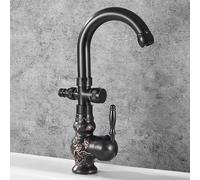 XSDSM Robinet Lavabo Salle De Bain avec Tuyau Raccord Robinet Multifonction En Laiton Eau Chaude Et Froide À Trou Unique,Noir
