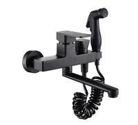 XSDSM Robinet Mitigeur Mural pour Cuisine Noir avec Pistolet Pulvérisateur Robinet Monocommande Pivotant À 360 ° Chaud Et Froid,35cm