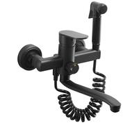 XSDSM Robinet Mural Cuisine avec Pistolet Pulvérisateur Mitigeur Monocommande Pivotant À 360° Bras Pivotant De 20 cm,Noir