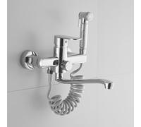 XSDSM Robinet Mural Cuisine avec Pistolet Pulvérisateur Mitigeur Monocommande Pivotant À 360° Bras Pivotant De 20 cm,Argent