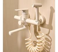 XSDSM Robinet Mural Cuisine avec Pistolet Pulvérisateur Robinet Evier À Levier Unique Bras Pivotant Chaud Et Froid 15cm,Blanc Lait