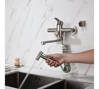 XSDSM Robinet Mural Cuisine avec Pistolet Pulvérisateur Robinet Evier Chaud Et Froid À Poignée Unique En Acier Inoxydable Brossé,23cm