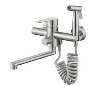 XSDSM Robinet Mural Cuisine Mitigeur À Bec Long avec Pistolet De Pulvérisation Robinet Acier Inoxydable Chaud Et Froid Bras Pivotant De 23cm,Brossé