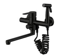 XSDSM Robinet Mural Cuisine Mitigeur À Bec Long avec Pistolet De Pulvérisation Robinet Acier Inoxydable Chaud Et Froid Bras Pivotant De 23cm,Noir