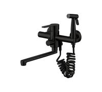 XSDSM Robinet Mural Cuisine Mitigeur avec Pistolet Pulvérisateur Robinet Acier Inoxydable À Poignée Unique Chaud Et Froid Bras Pivotant 23cm,Noir