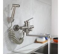 XSDSM Robinet Mural Cuisine Mitigeur avec Pistolet Pulvérisateur Robinet Evier Orientable À 180° En Acier Inoxydable Brossé,35cm