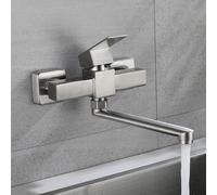 XSDSM Robinet Mural Cuisine Robinet Mitigeur Mural pour Evier De Cuisine Ou Lavoir Acier Inoxydable Chaud Et À Froid,Couleur Brossée