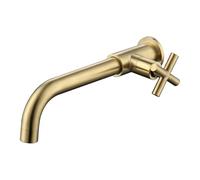 XSDSM Robinet Mural En Laiton Robinet Eau Froide Robinets Mitigeur Mural pour Evier De Cuisine Ou Balcons Long Bec 24CM,Or Brossé