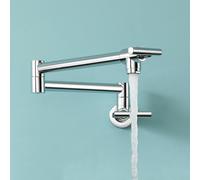 XSDSM Robinet Mural Evier De Cuisine Laiton Robinet Cuisine Pliable pour L'Injection D'Eau De Poêle,Argent Chromé