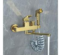 XSDSM Robinet Mural Or avec Pistolet Pulvérisateur Laiton Chaud Et Froid 2 Trous pour Évier De Cuisine Évier À Linge,30 cm