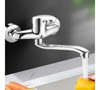 XSDSM Robinet Mural pour Evier De Cuisine Ou Lavoir Mitigeur Monocommande Froid Et Chaud Trous De Montage Réglables Argenté,18 cm