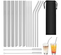 XSHAO® 12 Pcs Paille en Inox, 21,5 cm Paille Reutilisable en Inox | Paille Metal avec 2 Brosses de Nettoyage et Sac pour Cocktail Smoothies Milkshakes Jus Café Boissons Chaudes