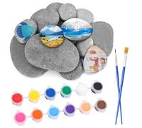 XSHAO® 14 Pcs Galet a Peindre, 3-5 cm/ 4-6 cm/ 5-8 cm Pierres Plates à Peindre avec Ensemble de Peinture Acrylique et Pinceaux Galets Lisses pour Peindre/Plage/Aquarium/Bricolage