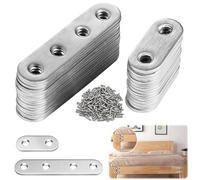 XSHAO® 32 Pièces Equerre Plate Fixation Inox, Renfort Plat de Meuble avec 96 Vis pour Réparation Connexion Fixations Meubles ( 37x16mm/ 77x16mm)