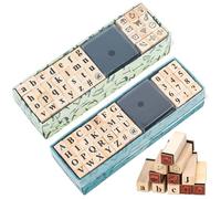 XSHAO® 80 Pcs Tampons en Bois pour Lettre, Ensemble de Tampons de Lettres Bois avec Chiffres, Symboles et Tampon Encreur pour DIY Cartes de Vœux/Scrapbooking/Artisanat
