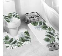 Xshelley Tapis de bain 3 pièces motif feuilles tropicales tapis de bain antidérapant lavable et inodore