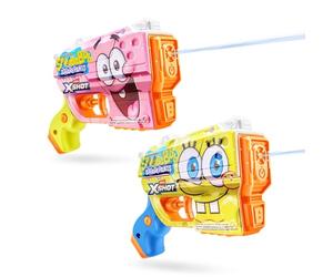XSHOT WaterBob l'Eponge Junior Fast Fill Pistolet à Eau (Lot de 2) de ZURU - Pistolet à Eau Taille Enfant avec Design Bob l'Eponge, Technologie Fast Fill, Portée 9m et Réservoir 150ml