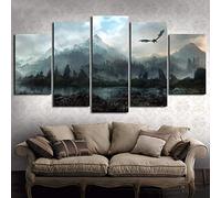 XSHUHANP Impressions sur Toile Toile Mur Art Photos Décor À La Maison 5 Pièces Game of Thrones Dragon Skyrim Peintures pour Le Salon Modulaire Prints Affiche Cadre