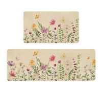 Xsinufn Lot de 2 tapis de cuisine et tapis de cuisine de printemps et d'été, motif floral, papillon, antidérapant, lavable, pour la maison, la cuisine, 45,7 x 121,9 cm + 45,7 x 76,2 cm