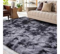 XSIVOD Tapis moelleux, long pile, gris foncé, lavable, antidérapant, extra large, doux, moderne, chambre à coucher, chambre d'enfant, 140 x 200 cm