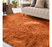 XSIVOD Tapis moelleux, long pile, orange, lavable, antidérapant, extra large, doux, moderne, chambre à coucher, chambre d'enfant, 140 x 200 cm