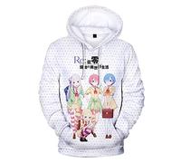 XSLGOGO Sweat à Capuche Unisexe Anime Re:Life in a Different World from Zero REM Graphics Pull Sweat à Manches Longues décontracté Emilia