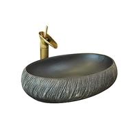 XSMYdpuk Vasque à Poser Ovale et Robinet combinés Vasque à Poser au-Dessus du comptoir en Porcelaine céramique sculptée à la Main pour Meuble-lavabo Une Seule Vasque (Un Ensemble Vasque + Robin