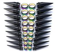 XSNA Kit de 36 écarteurs d'oreille de 00 g à 2,5 cm avec étui de support | 9 tailles de 10 mm à 25 mm en acrylique chirurgical 316L, tunnels en acier inoxydable chirurgical 316L, arc-en-ciel