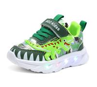 XSportmode Chaussures lumineuses à LED for enfants, baskets de printemps et d'automne for garçons dinosaures de 1 à 6 ans, baskets clignotantes for l'intérieur et l'extérieur(Vert,28 EU)