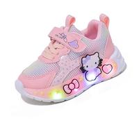 XSportmode Chaussures lumineuses LED for filles avec tige en cuir en maille de dessin animé et fermeture à boucle à crochet, baskets de course(Rose,25 EU)