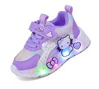 XSportmode Chaussures lumineuses LED for filles avec tige en cuir en maille de dessin animé et fermeture à boucle à crochet, baskets de course(Violet,26 EU)