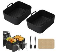 XSQD 2 Pcs Moule Silicone Air Fryer, Doublure Moule Réutilisable, Plateau Rectangulaire Airfryer, Accessoires Air Fryer, y Compris Grattoir Silicone, Brosse Silicone et 150 Feuilles de Papier à Huile
