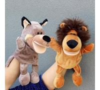 XSQD 2 Pièces Marionnettes à Main Lion Et De Grand Loup Gris, Marionnette d'Histoire d'enfant avec Bouche Ouverte Mobile, Marionnette De Spectacle Ventriloque d'animal, l'Interaction Parent-Enfant