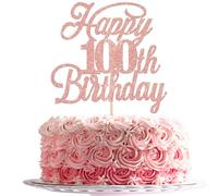Xsstarmi 1 lot de 100 décorations de gâteau d'anniversaire à paillettes fabuleuses Happy 100th Birthday Prost auf 100 ans 100e anniversaire Accessoires de fête Décorations de gâteau Or rose