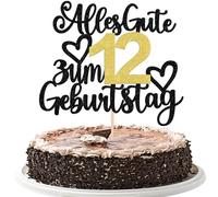 Xsstarmi 1 lot de décorations de gâteau de 12e anniversaire - Paillettes noires et dorées - Décoration de gâteau pour 12e anniversaire - Décoration de fête à thème