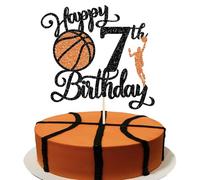 Xsstarmi 1 paquet de décoration de gâteau 7e anniversaire - Paillettes - Joueur de basket-ball - Accessoire pour septième anniversaire - Décoration de gâteau de fête