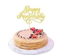 Xsstarmi 1 paquet de décoration de gâteau Happy Anniversary - Paillettes - Pour anniversaire de mariage - Accessoire de fête d'anniversaire de mariage - Doré