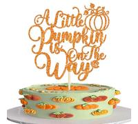 Xsstarmi Lot de 1 décoration de gâteau d'automne à paillettes orange à paillettes « A Little Pumpkin Is On The Way » pour fête prénatale, fête prénatale, révélation du sexe, fête d'anniversaire