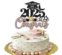 Xsstarmi Lot de 1 décoration de gâteau de classe 2025 pour gâteau de remise de diplôme 2025, décorations de fête pour remise de diplôme 2025, or rose