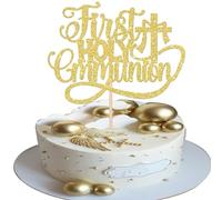 Xsstarmi Lot de 1 décoration de gâteau de première communion à paillettes en forme de croix et de Dieu bénédiction pour baptême chrétien, fête prénatale, première communion, fournitures de gâteau