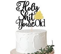 Xsstarmi Lot de 1 décoration de gâteau « Holy Shit You are Old » à paillettes « Cheers to 30 40 50 60 ans » - Décoration de gâteau d'anniversaire amusante pour fête de départ à la retraite