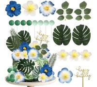 Xsstarmi Lot de 25 décorations de gâteau sur le thème hawaïen Aloha avec ballons, feuilles de palmier, hibiscus pour l'été, hawaïen, mariage, fête d'anniversaire, décorations de gâteaux