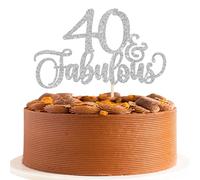 Xsstarmi Lot de 3 décorations de gâteau d'anniversaire à paillettes argentées « Happy 40th Birthday » « Hello 40 Fabulous Cheers to 40 Years » - Décorations de gâteau pour 40e anniversaire,