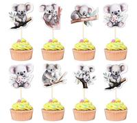 Xsstarmi Lot de 36 décorations de cupcake koala double face animaux sauvages - Décoration de gâteau d'anniversaire koala pour thème animal, fête prénatale, fête d'anniversaire